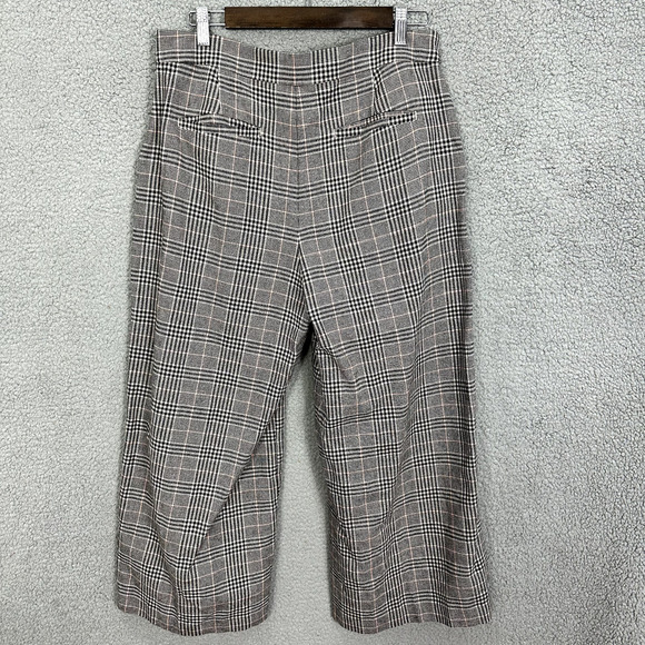 LOFT Wide Leg Pants Womens 10 Black‎ Houndstooth Plaid Linen Blend Preppy Career - Picture 2 of 7